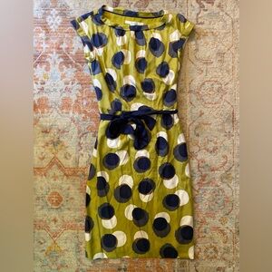 Boden Dress Womens 2R Polka Dot Tie Waist Short Cap Sleeve Viscose Silk EUC